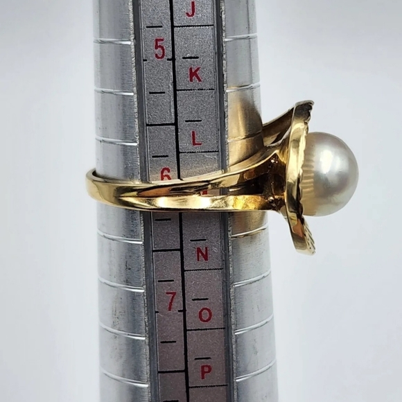 Vintage 14kt Gold Pearl Ring Sz-6 - Picture 5 of 8